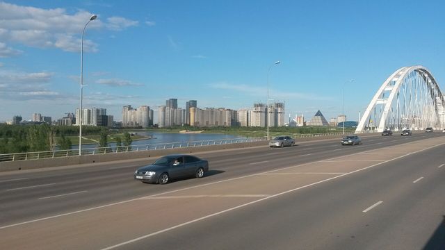 The Astana skyline seen across the city on a clear day